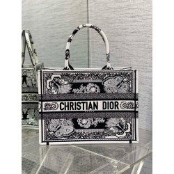 Dior Medium Book Tote Bag in Black and White Butterfly Bandana Embroidery  332