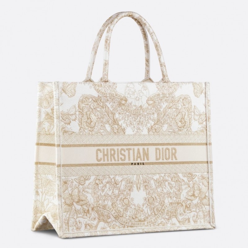 Dior Large Book Tote Bag in Butterfly Around The World Embroidery 360