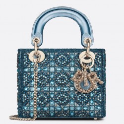 Dior Lady Dior Mini Chain Bag in Satin with Blue Bead Embroidery 428