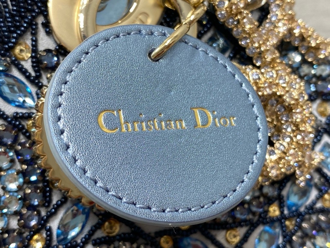 Dior Lady Dior Mini Chain Bag in Satin with Blue Bead Embroidery 428