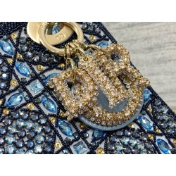 Dior Lady Dior Mini Chain Bag in Satin with Blue Bead Embroidery 428