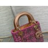 Dior Lady Dior Mini Chain Bag in Satin with Pink Resin Pearl Embroidery 446