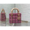 Dior Lady Dior Mini Chain Bag in Satin with Pink Resin Pearl Embroidery 446