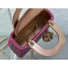 Dior Lady Dior Mini Chain Bag in Satin with Pink Resin Pearl Embroidery 446