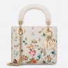 Dior Lady Dior Mini Bag in White Calfskin with Multicolor Small Flowers 478