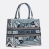 Dior Medium Book Tote Bag in Blue Butterfly Bandana Embroidery 549