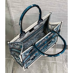 Dior Medium Book Tote Bag in Blue Butterfly Bandana Embroidery 549