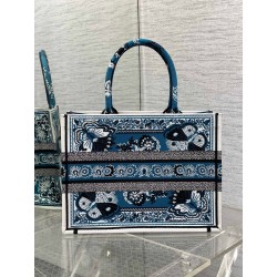 Dior Medium Book Tote Bag in Blue Butterfly Bandana Embroidery 549