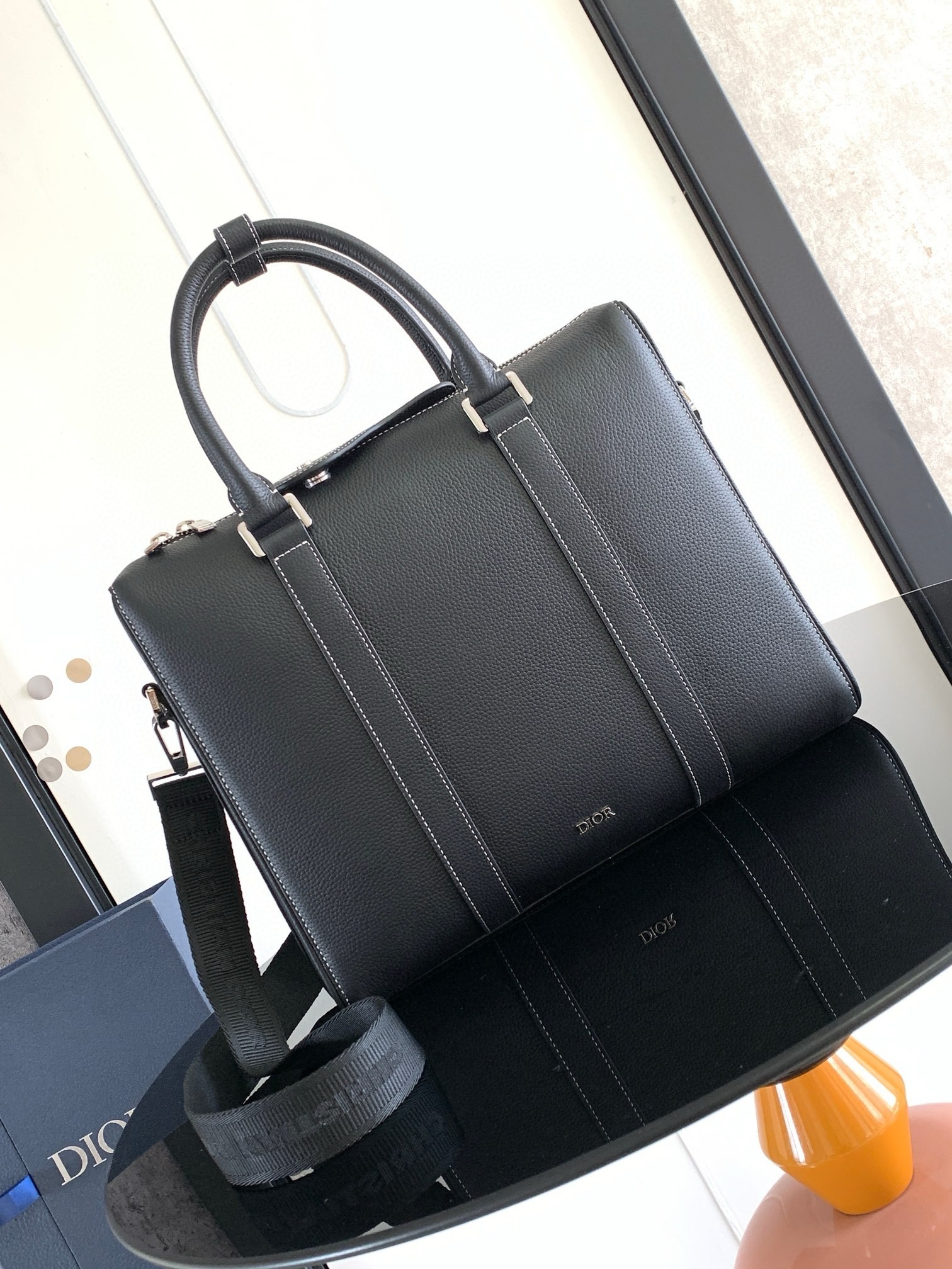 Dior Lingot Briefcase in Black Grained Calfskin 641