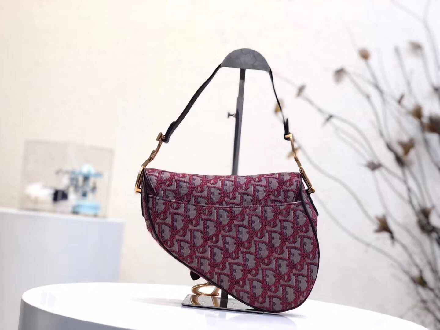 Dior Saddle Bag In Bordeaux Oblique Jacquard Canvas 267