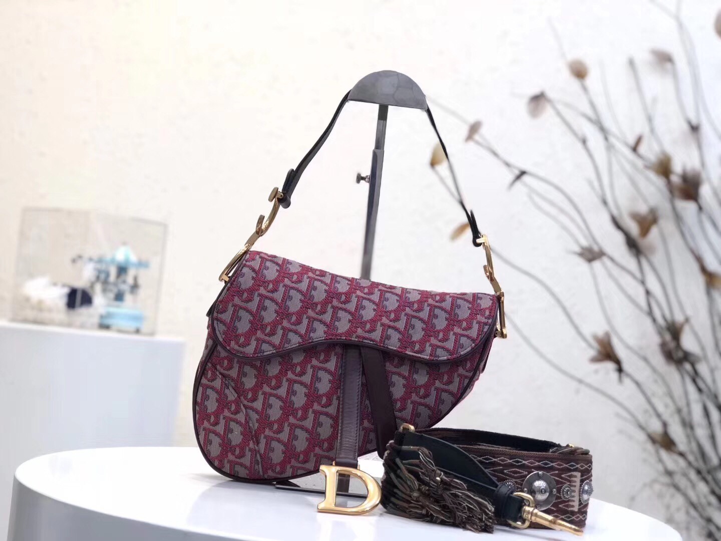 Dior Saddle Bag In Bordeaux Oblique Jacquard Canvas 267