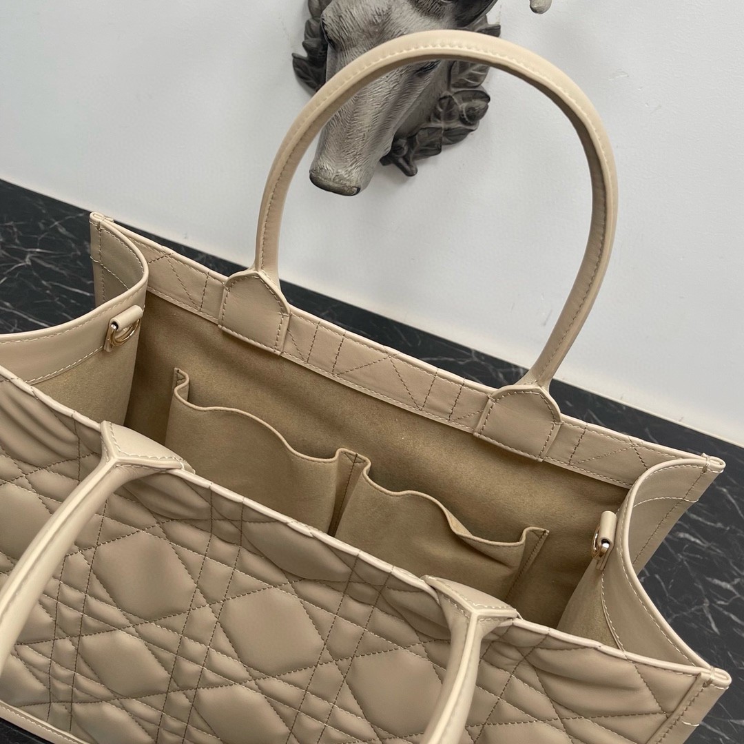 Dior Medium Book Tote Bag with Strap in Beige Macrocannage Calfskin 066