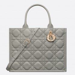 Dior Medium Book Tote Bag with Strap in Grey Macrocannage Calfskin 099