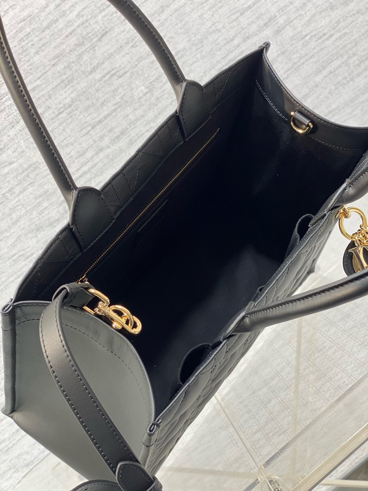 Dior Medium Book Tote Bag with Strap in Black Macrocannage Calfskin 135