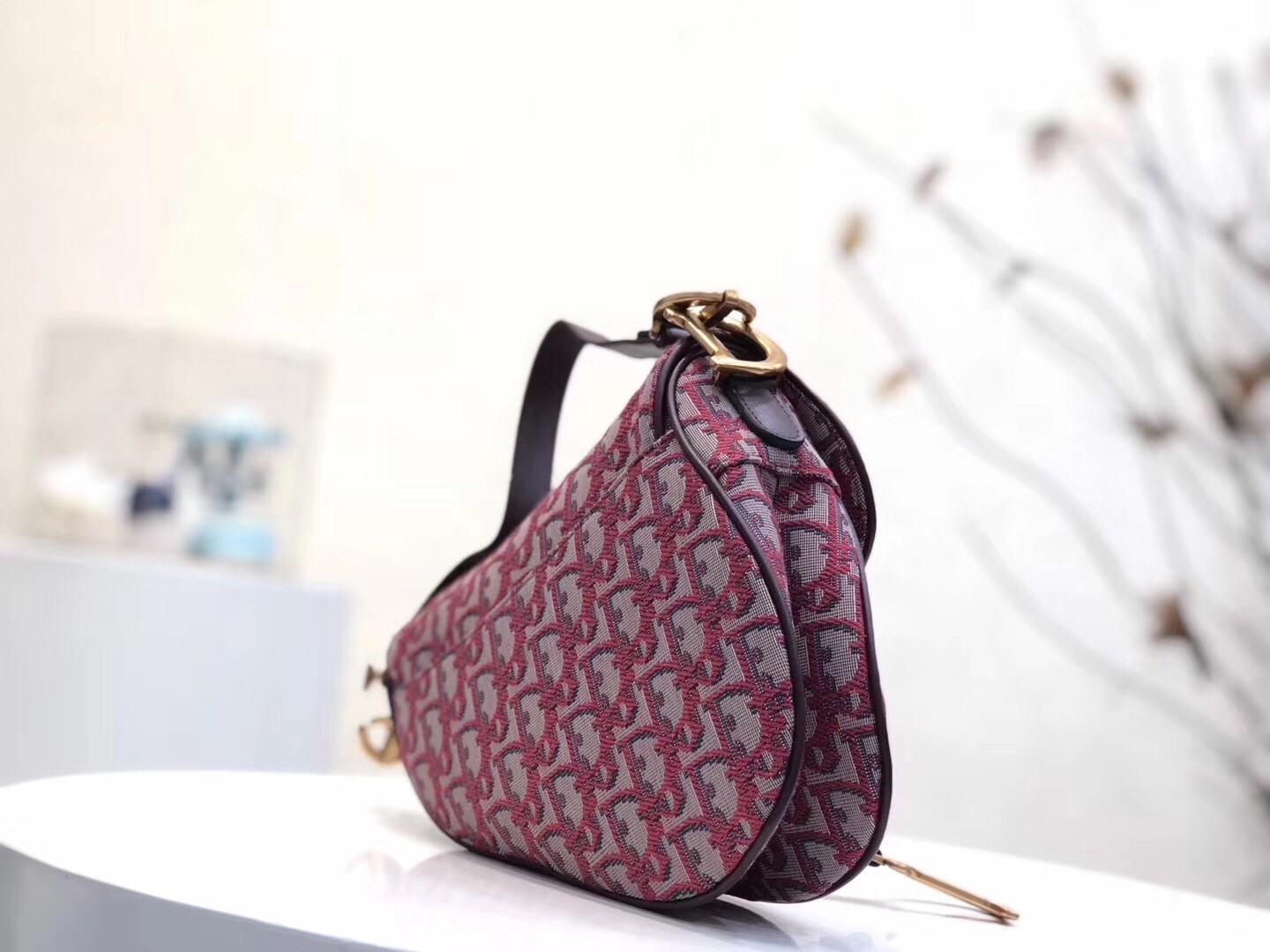 Dior Saddle Bag In Bordeaux Oblique Jacquard Canvas 267