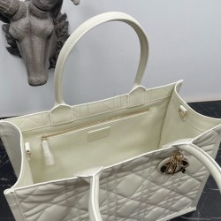 Dior Medium Book Tote Bag with Strap in White Macrocannage Calfskin 169