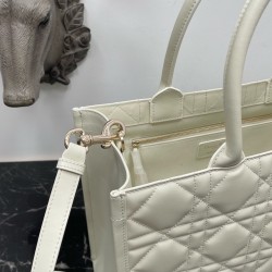 Dior Medium Book Tote Bag with Strap in White Macrocannage Calfskin 169