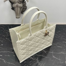 Dior Medium Book Tote Bag with Strap in White Macrocannage Calfskin 169