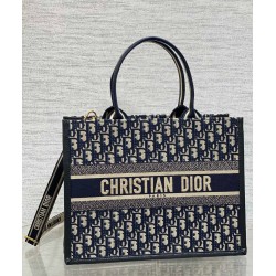 Dior Medium Book Tote Bag with Strap in Blue Dior Oblique Canvas 204