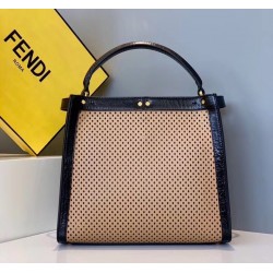 Fendi Peekaboo X Lite Medium Bag In Beige Perforated Leather 462