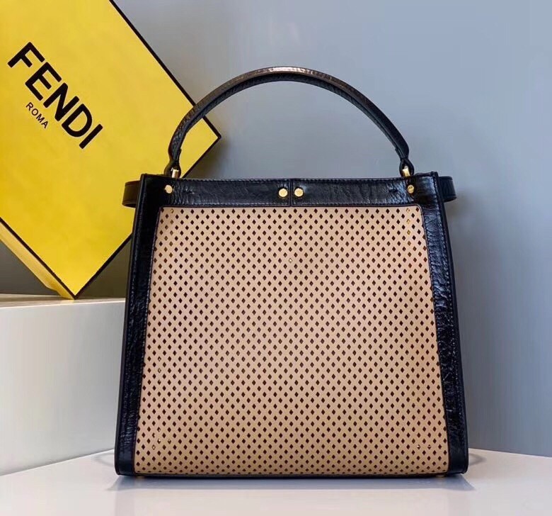 Fendi Peekaboo X Lite Medium Bag In Beige Perforated Leather 462