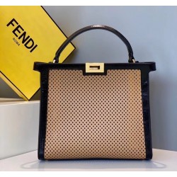 Fendi Peekaboo X Lite Medium Bag In Beige Perforated Leather 462