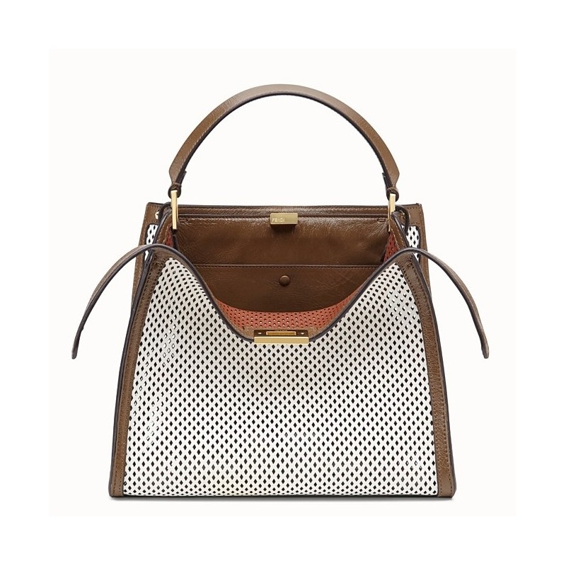 Fendi Peekaboo X Lite Medium Bag In White Perforated Leather 252