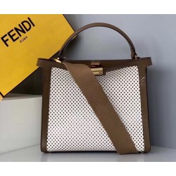 Fendi Peekaboo X Lite Medium Bag In White Perforated Leather 252