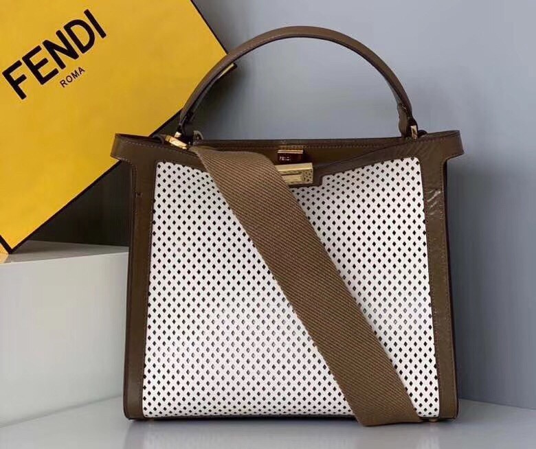 Fendi Peekaboo X Lite Medium Bag In White Perforated Leather 252