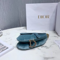 Dior Mini Saddle Bag In Sea Green Velvet 896