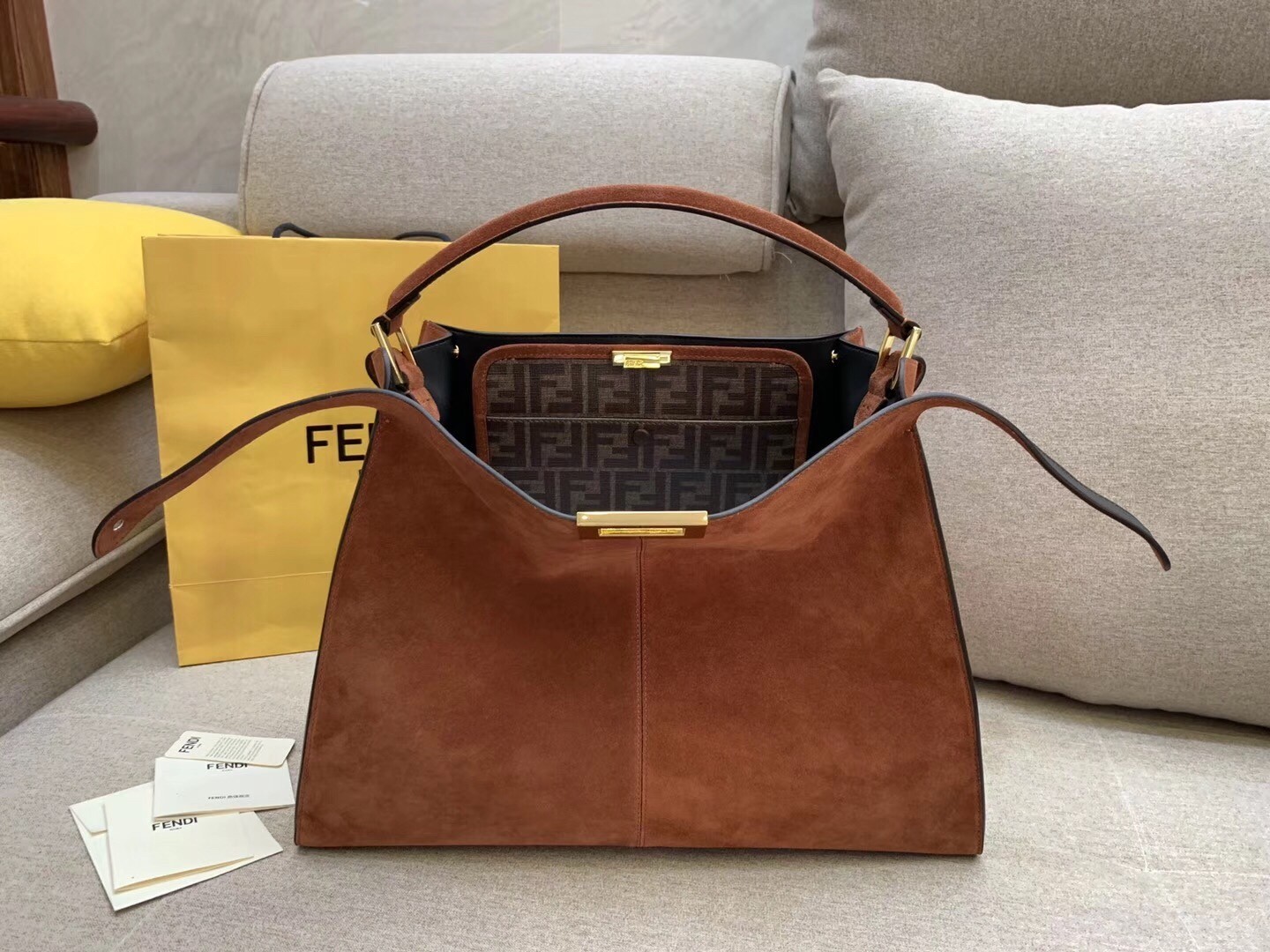 Fendi Brown Peekaboo X Lite Large Suede Bag 391