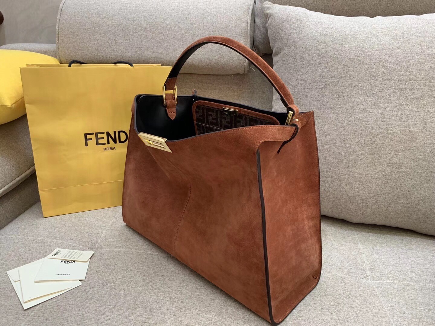 Fendi Brown Peekaboo X Lite Large Suede Bag 391