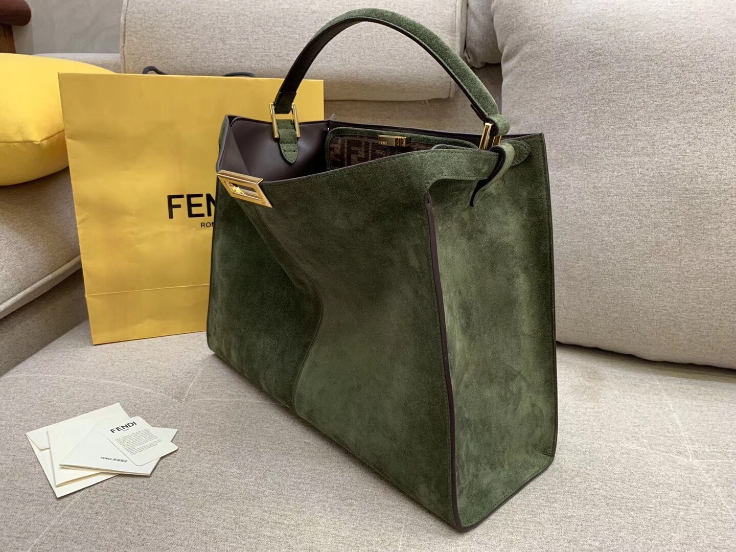 Fendi Green Peekaboo X Lite Large Suede Bag 415