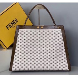 Fendi Peekaboo X Lite Large Bag In White Perforated Leather 466