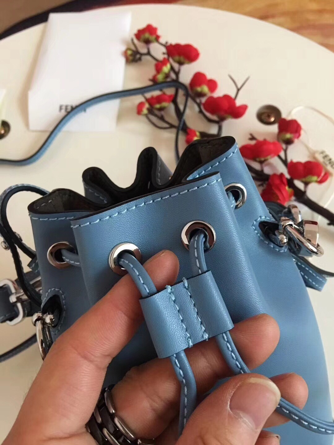 Fendi Mon Tresor Mini Bucket Bag In Blue Calfskin 664