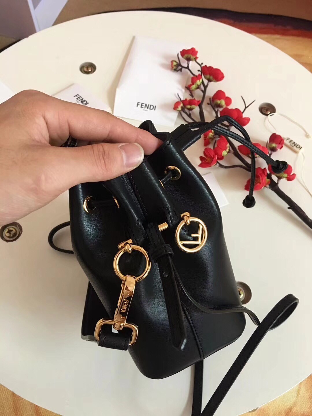 Fendi Mon Tresor Mini Bucket Bag In Black Calfskin 506