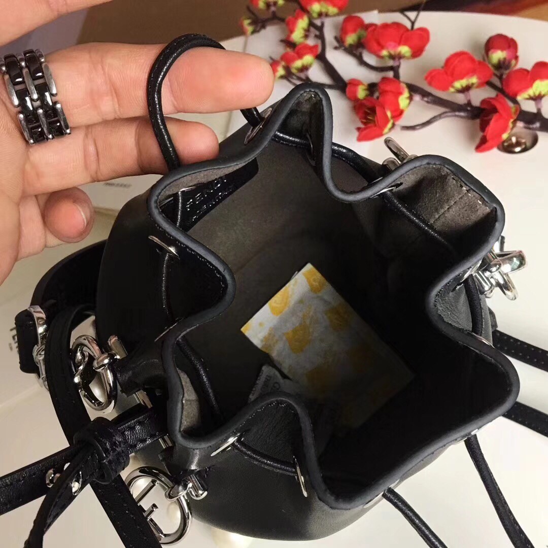 Fendi Black Mini Mon Tresor Pearls Bucket Bag 821