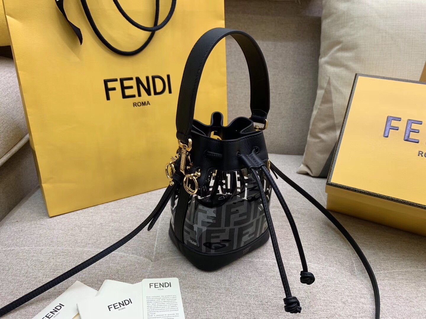 Fendi Black Mon Tresor Mini Bucket Bag In Transparent PU 464