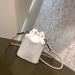 Fendi Mon Tresor Mini Bucket Braided Bag In White Calfskin 864