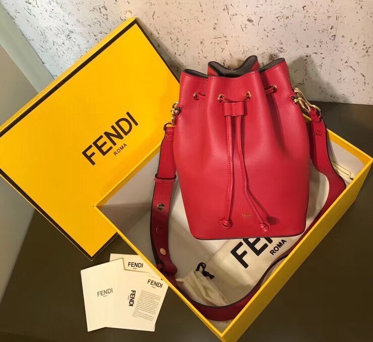 Fendi Small Mon Tresor Bucket Bag In Red Calfskin 846