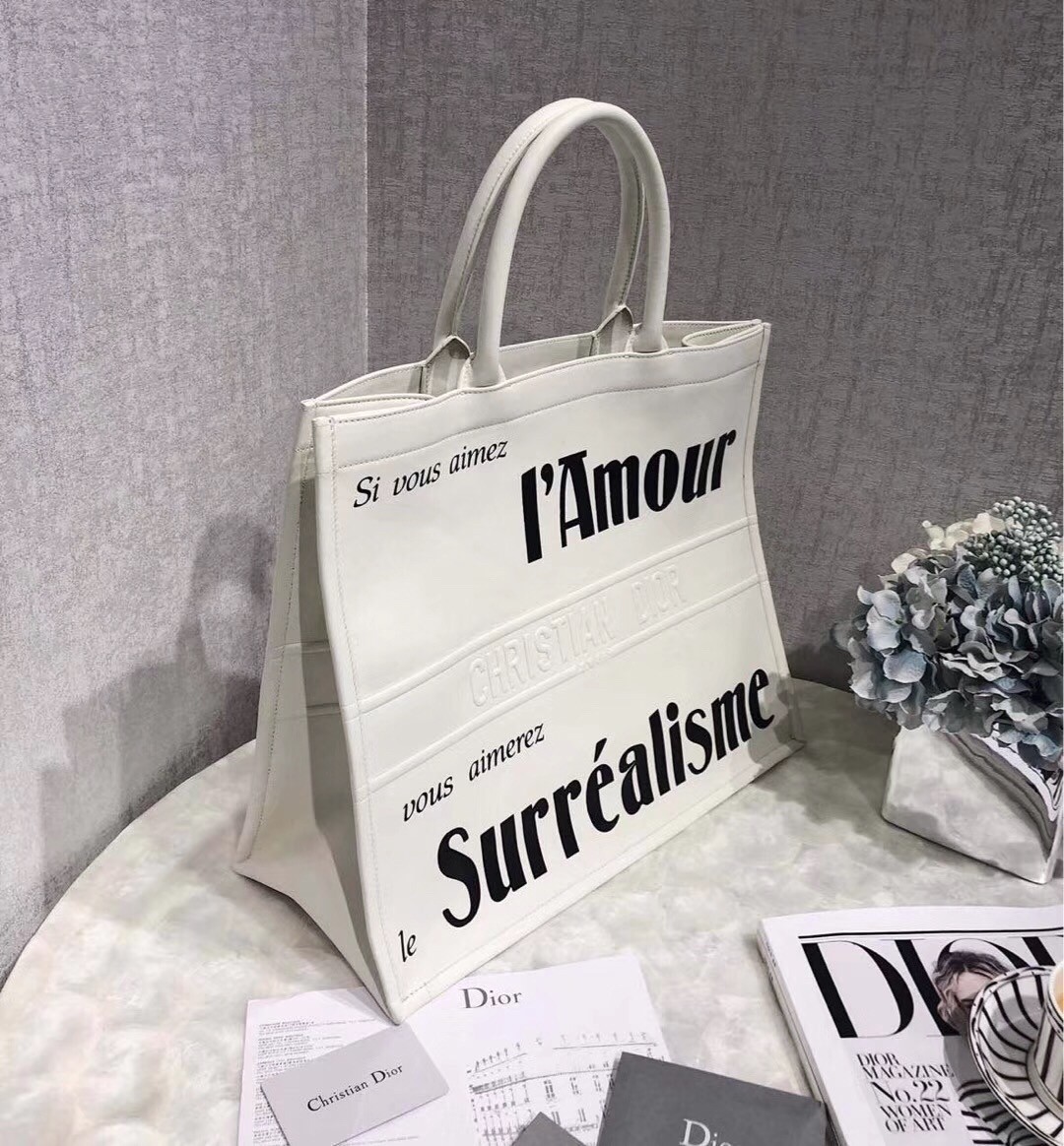 Dior Book Tote Bag In White Surrealism Printed Calfskin 515