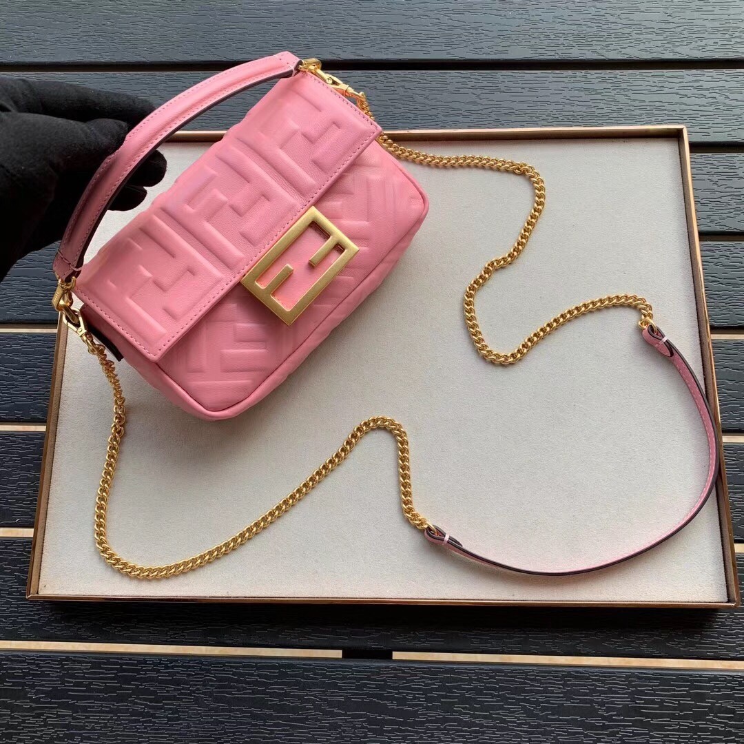 Fendi Pink FF Motif Mini Baguette Bag 125