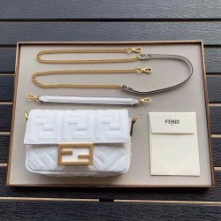 Fendi White FF Motif Mini Baguette Bag 157
