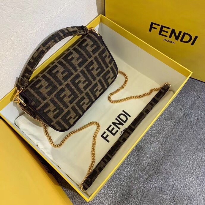 Fendi Mini Baguette Bag In FF Fabric With Black Trim 446