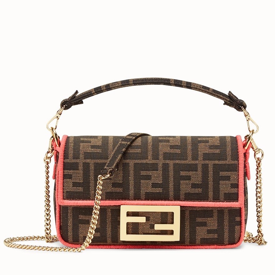 Fendi Mini Baguette Bag In FF Fabric With Fuchsia Trim 367