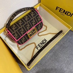 Fendi Mini Baguette Bag In FF Fabric With Fuchsia Trim 367