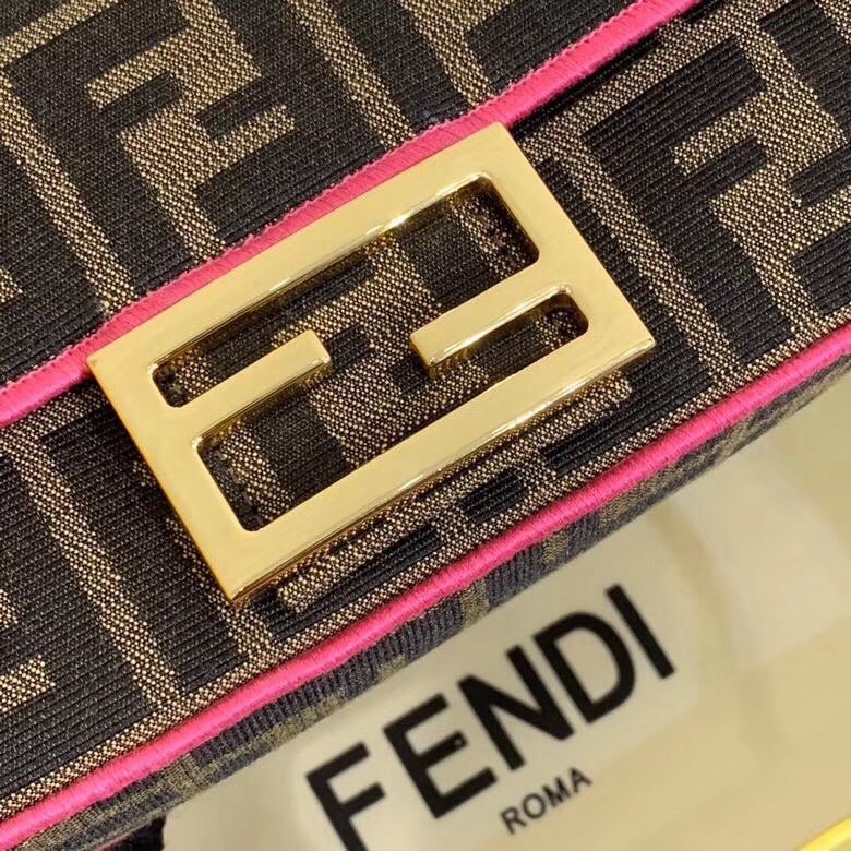 Fendi Mini Baguette Bag In FF Fabric With Fuchsia Trim 367