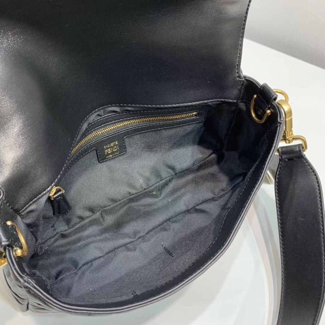 Fendi Black FF Motif Medium Baguette Bag 397