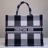 Dior Book Tote Bag In White/Black Check Embroidered Canvas 487