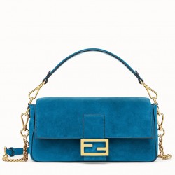 Fendi Medium Baguette Bag In Blue Suede Leather 750